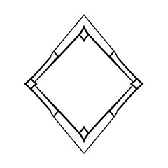 Diamond-shaped vector image with detailed black lines; simple and clean; on a white background; minimalist.