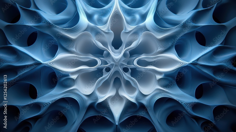 Poster a blue and white abstract design with a lot of curves and swirls