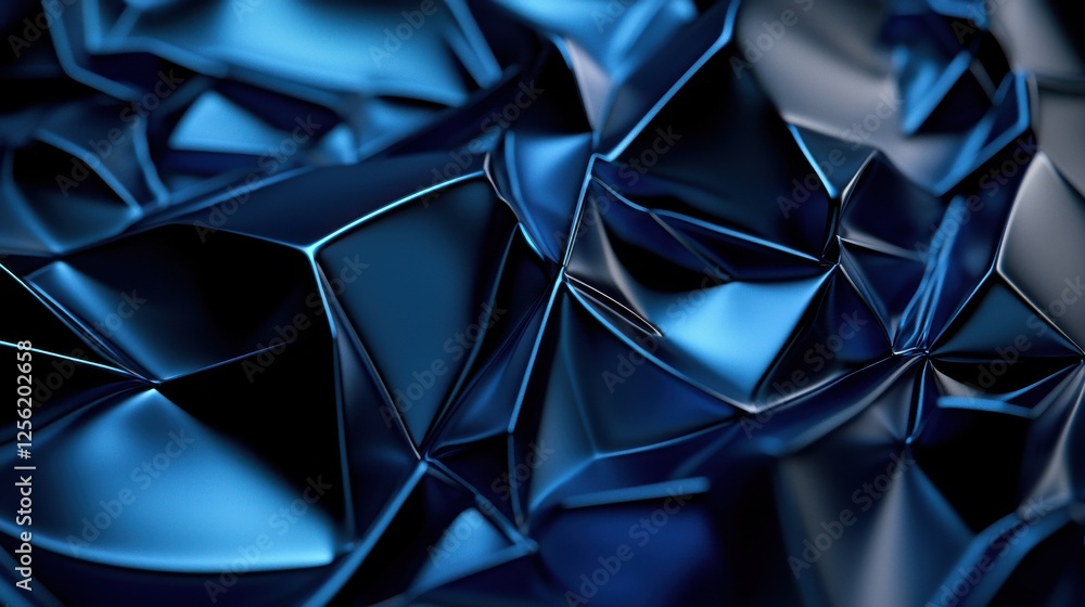 Poster A blue and black abstract image with a lot of sharp angles and lines