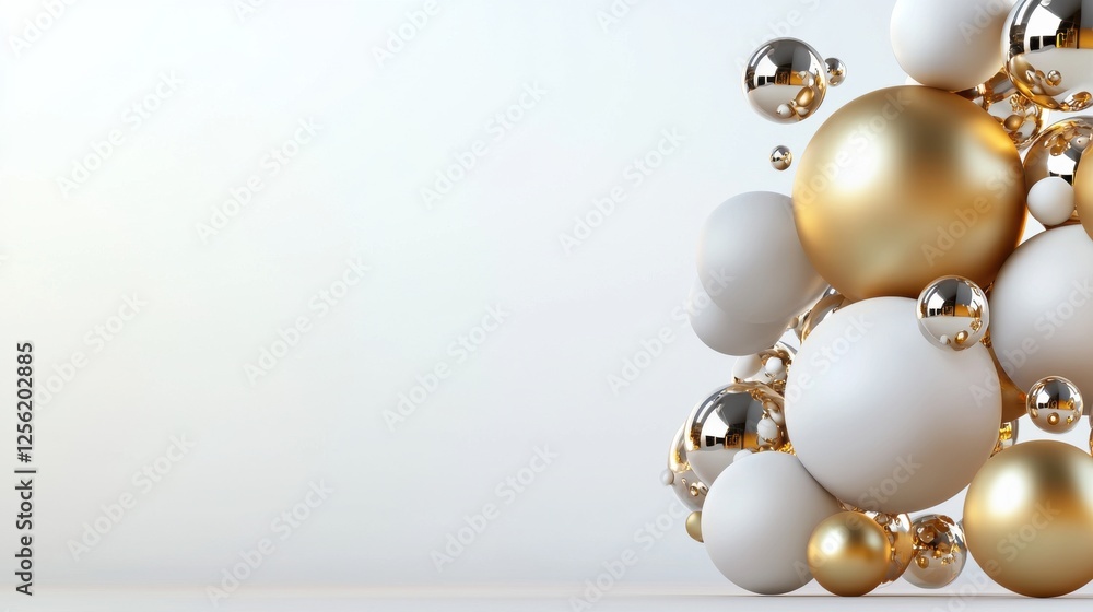 Poster a large cluster of gold and white balls arranged in a pyramid shape