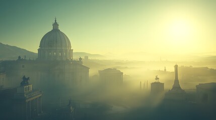 Obraz premium Daytime view of the rome skyline featuring a prominent clock tower and surrounding city architecture