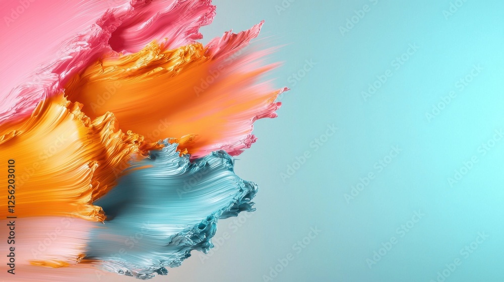 Poster a colorful painting of a brush stroke with a blue background