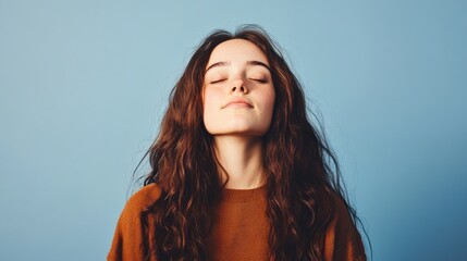 Young Woman With Brown Hair Eyes Closed Peaceful