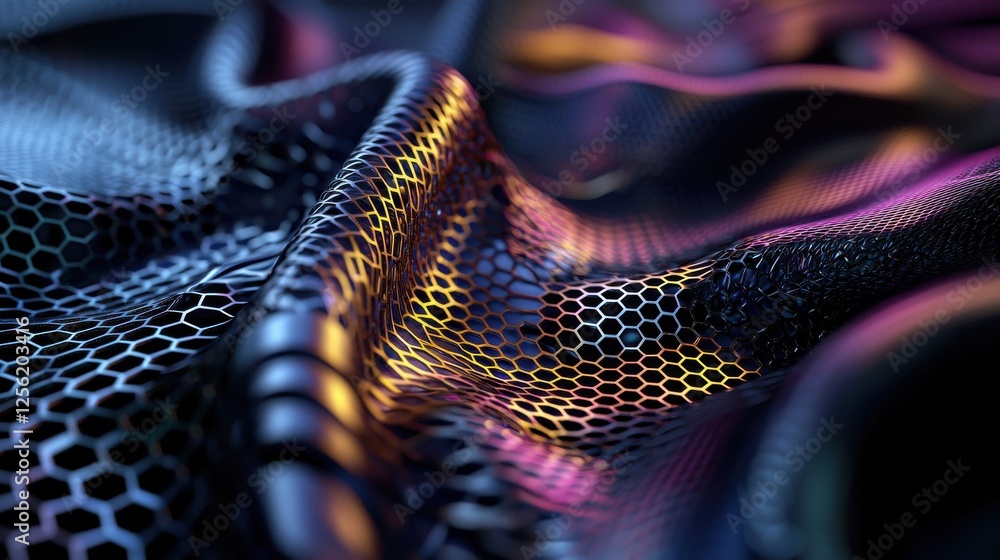 Poster a piece of fabric with a pattern of hexagons and a metallic sheen