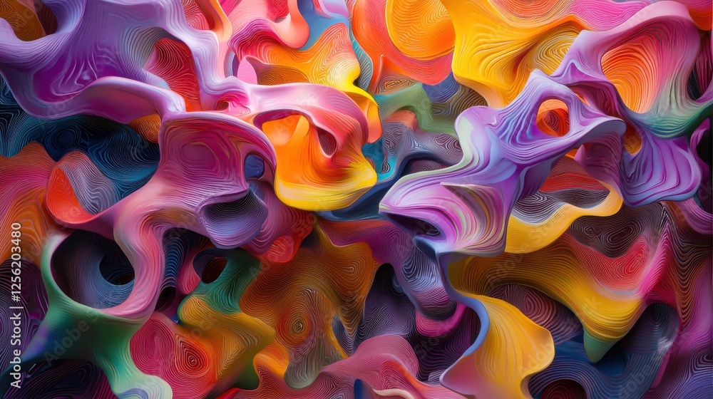 Aufkleber a colorful abstract painting with a lot of curves and swirls