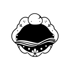 A stylized, monochromatic illustration of a decorative frame, with a black center and an ornamental design.