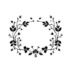 Elegant Floral Wreath: Black and White Arrangement of Leaves and Flowers.