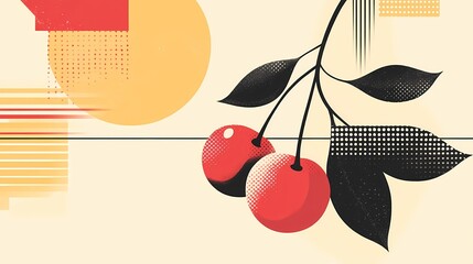 Fresh and vibrant cherry sketch, designed for culinary projects, with a focus on simplicity and clean lines. Illustrative style.