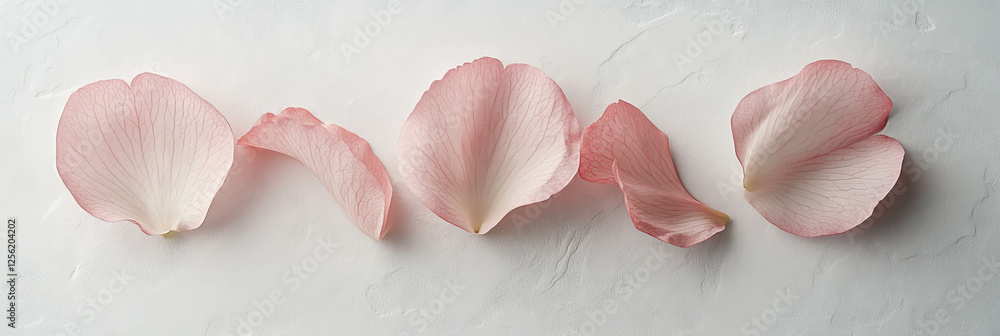 Poster overlapping sakura petals arranged in a curved line on a bright gray background