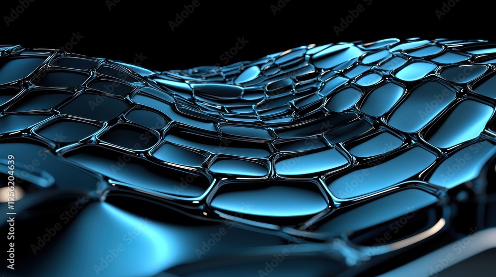 Poster a blue, abstract image of a wave with a lot of small squares