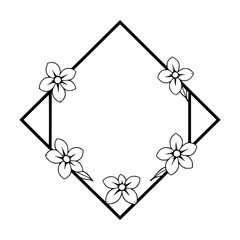 Simple geometric pattern of flowers: black frame surrounding a diamond-shaped frame.