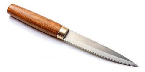 Wooden-Handled Knife on White Background