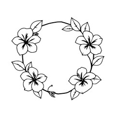 Circular Floral Wreath with Black Outline.