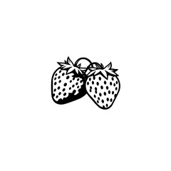 Two strawberries in a monochrome, minimalist style on white backdrop