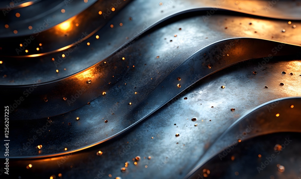 Poster abstract metallic waves with glowing particles creating a futuristic feel