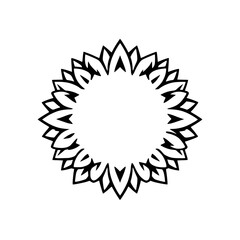 Symmetrical floral pattern of interlocking leaf-shaped elements in a clean, white background.