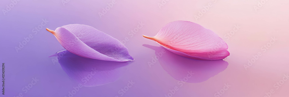 Poster two delicate sakura petals on a vibrant purple background creating a soft and calming effect