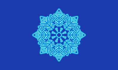 New Year snowflake on a blue background. Snowflake icon as an element for design and printing, snowflake with neon backlight