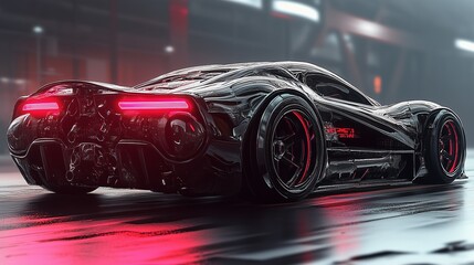 Cyberpunk Dream Ride: A Sleek Teal Sports Car Cruises a Neon-Lit, Rain-Slicked Urban Street, Reflecting the City's Electric Glow and Headlights in the Wet Asphalt.

