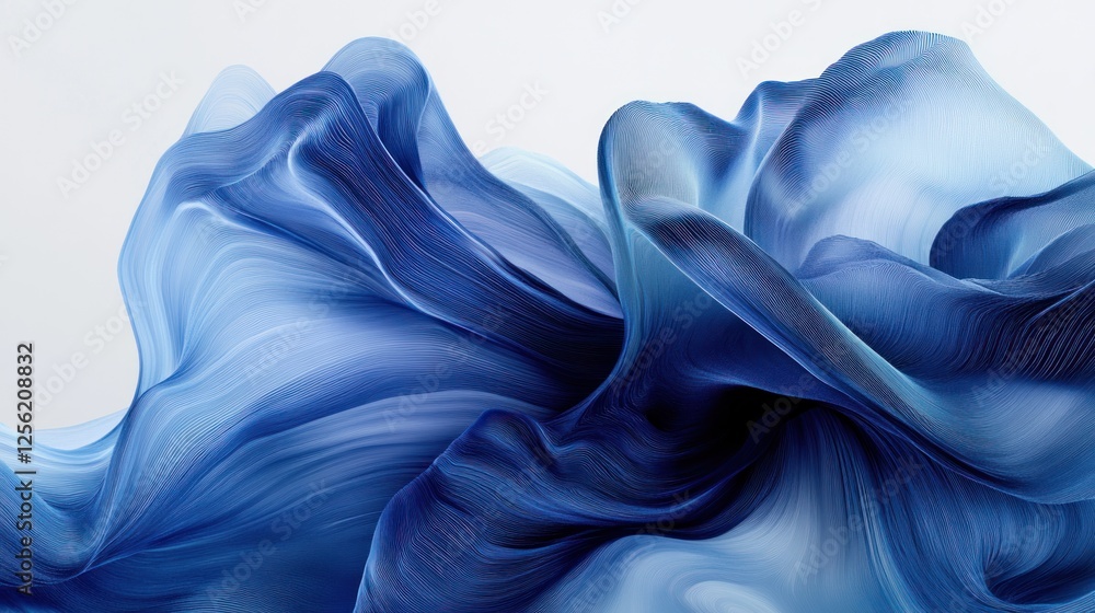 Poster abstract blue wave-like fabric flowing gracefully, creating a serene atmosphere with soft textures a