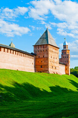 Veliky Novgorod Russia. Kremlin fortress in sunny summer day in Veliky Novgorod Russia, travel summer landscape of Veliky Novgorod landmarks