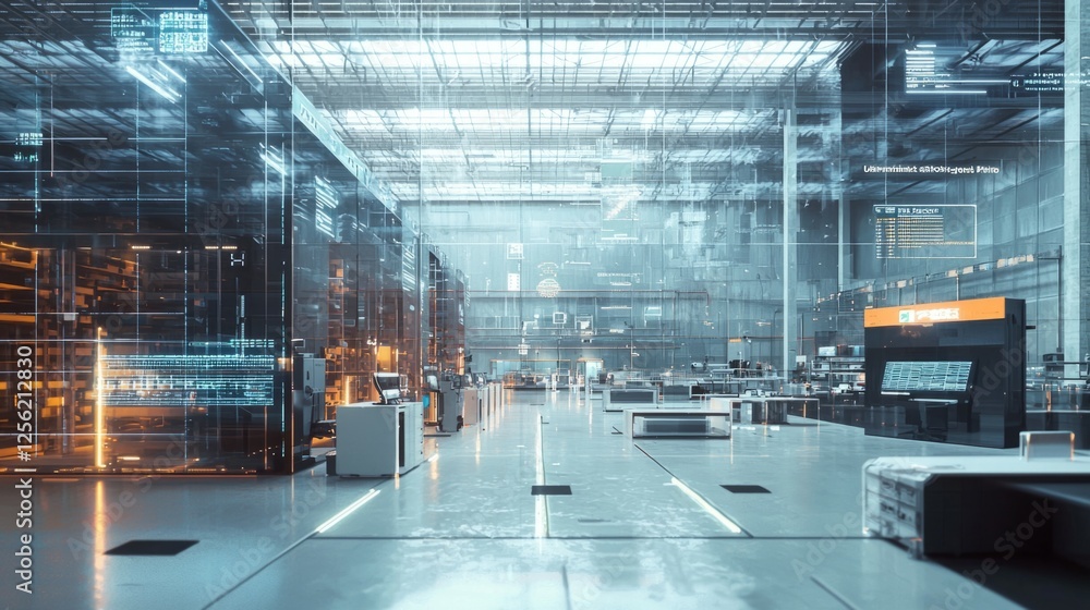 Aufkleber futuristic warehouse with advanced technology and automation systems