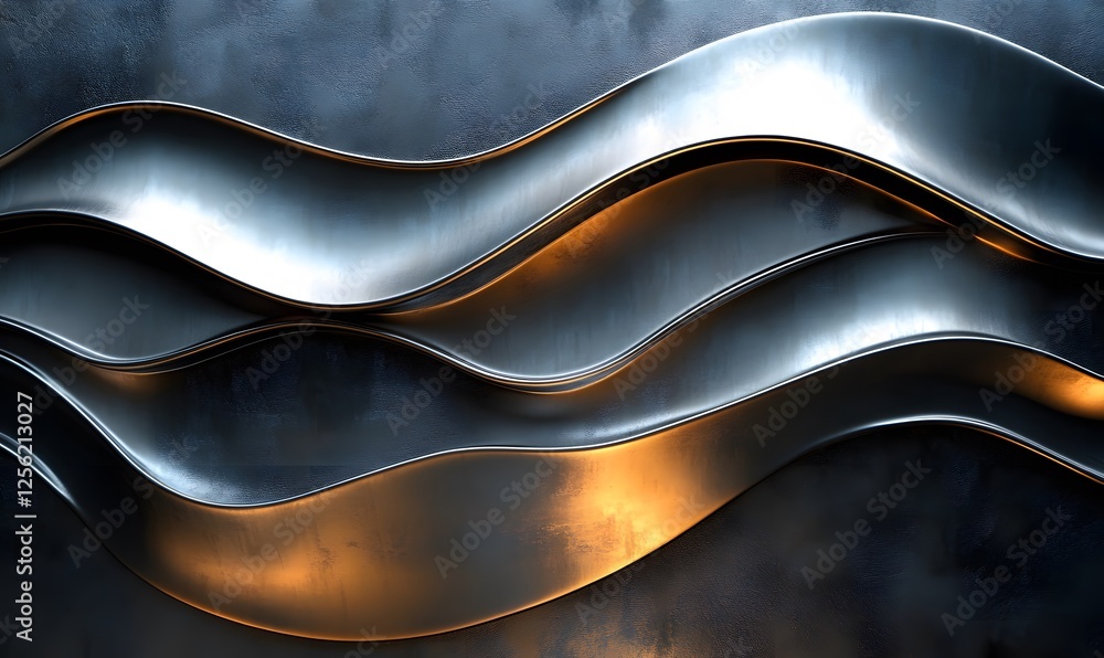 Aufkleber abstract metallic waves with golden accents creating a modern design pattern