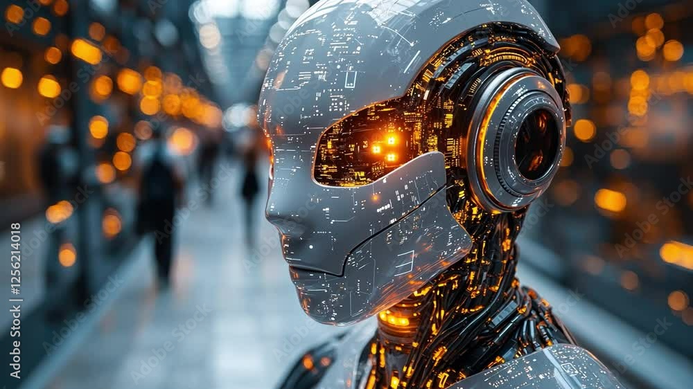 Leinwandbilder advanced robotics: close-up of a humanoid robot's head, intricate details and glowing internal compo