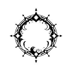 Fototapeta premium Celestial Black & White Circular Frame with Stars, Moons and Otherworldly Embellishments.