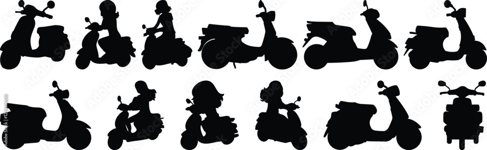 Wall mural Scooter silhouette set vector design big pack of motorcycle illustration and icon