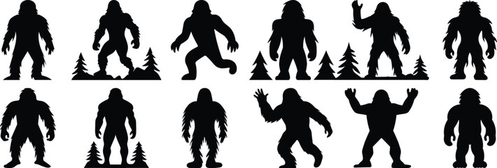 Bigfoot silhouette set vector design big pack of yeti illustration and icon