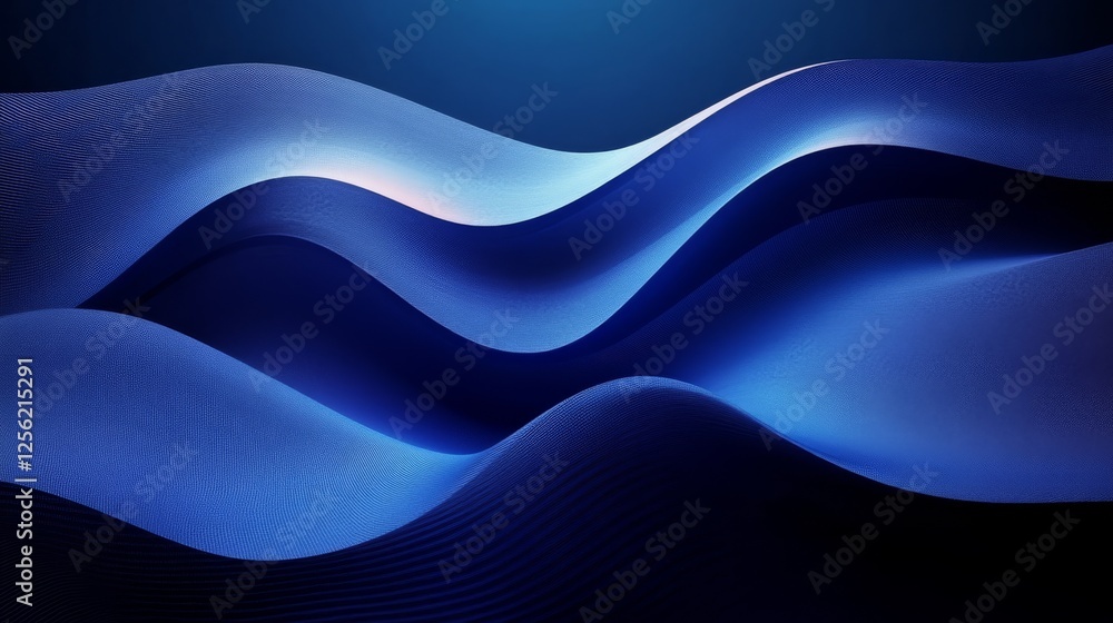 Poster blue waves: a dynamic composition of abstract forms and rhythmic lines creating a sense of depth and