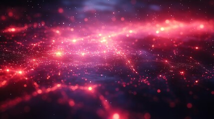 Fototapeta premium A Captivating Cosmic Dance: A Spectacular Display of Red and Pink Nebulae, Sparkling Stars, and Dazzling Galactic Light Streaks