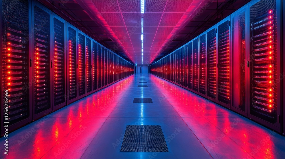 Aufkleber futuristic data center hallway: a glimpse into the core of digital infrastructure, illuminated with 