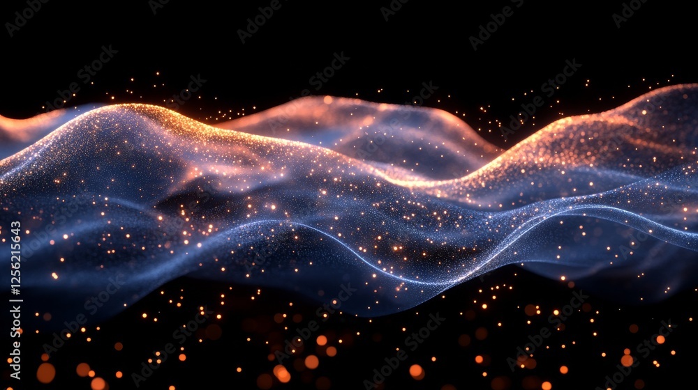 Aufkleber mystical light waves: a dynamic abstract rendering of golden particles flowing over luminous blue fo