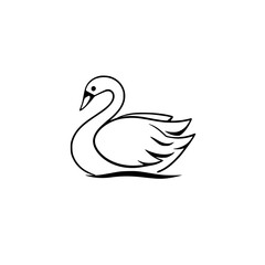 Elegant Swan, minimalistic black line art of a swan on white background.