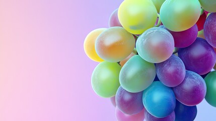 A bunch of grapes with vibrant green and purple hues, isolated on a soft lilac background.