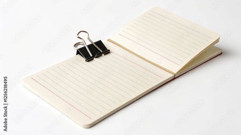 Poster open notepad with binder clip on white background