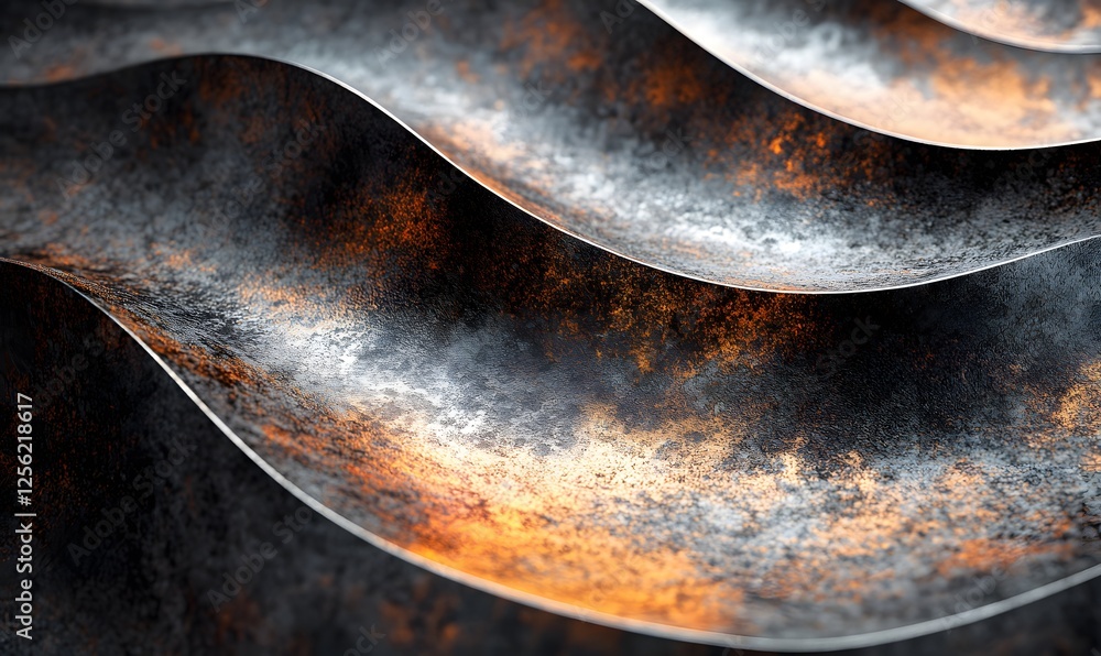 Poster abstract metal waves with rusty texture creating a dramatic visual pattern