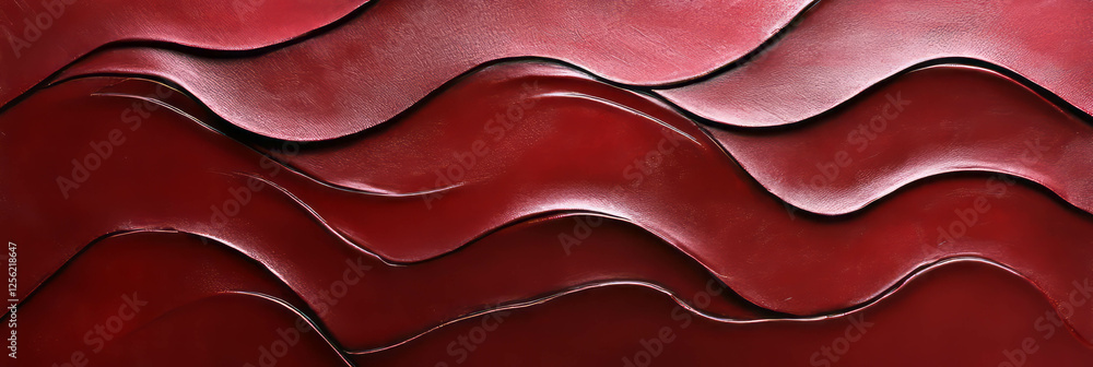 Poster crimson arcs create a mesmerizing texture with flowing patterns and rich depth