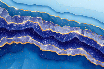 Fototapeta premium Sapphire Geode Abstract: Luxurious abstract artwork featuring a vibrant sapphire blue geode with shimmering golden veins, creating a mesmerizing and elegant design. 