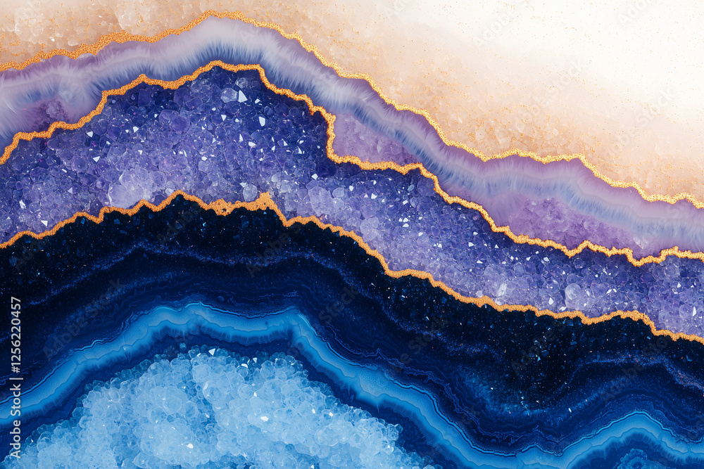 Poster agate abstract: a mesmerizing abstract pattern of deep blue, purple, and gold agate with intricate c