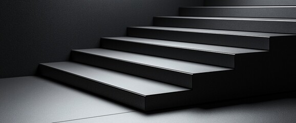 Obraz premium Dark grey stairs ascending in a minimalist interior.
