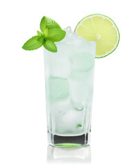Lime Cooler with lime, mint, and soda, fresh green and clear tones, isolated on transparent background, dynamic