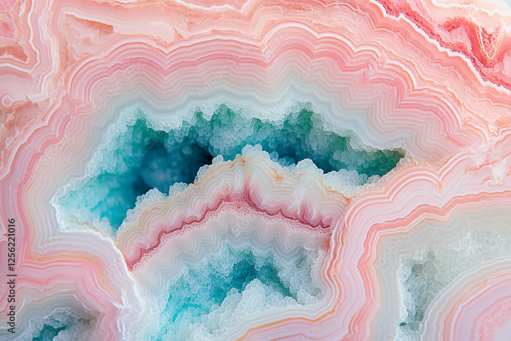 Aufkleber agate geode abstract: a mesmerizing close-up of a cut agate geode revealing its intricate patterns a