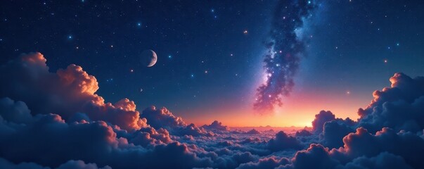 Fototapeta premium Scorpio constellation at night with stars and planets, clouds, evening, nature