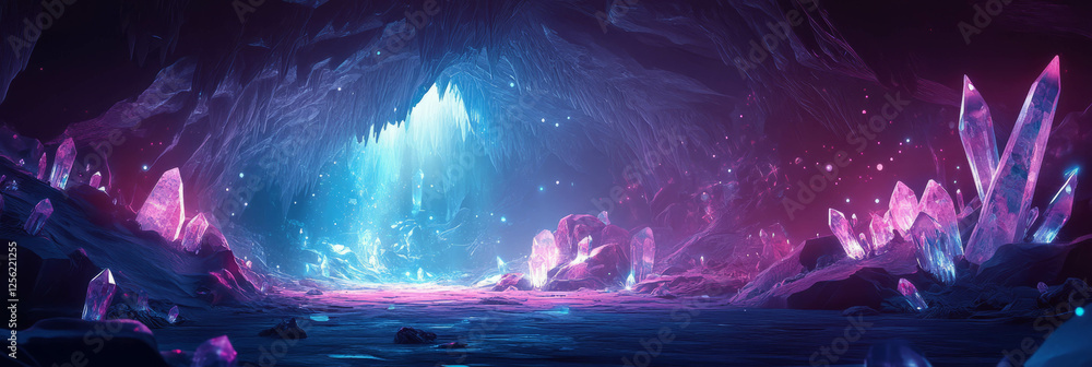 Aufkleber shimmering crystals illuminate a mystical cave with a magical glow in a vibrant setting