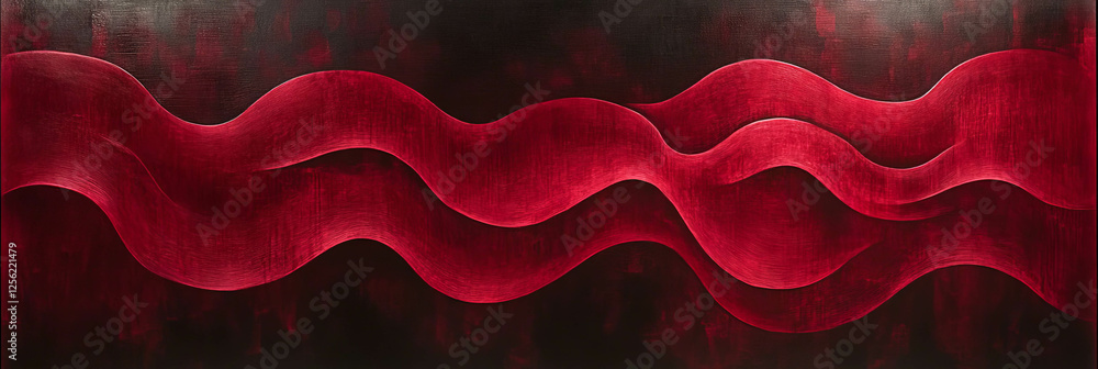 Poster curved crimson flashes create dynamic waves across a dark background