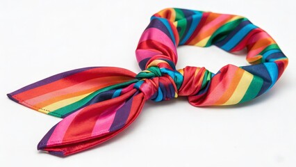 Rainbow Striped Silk Scarf on White Background