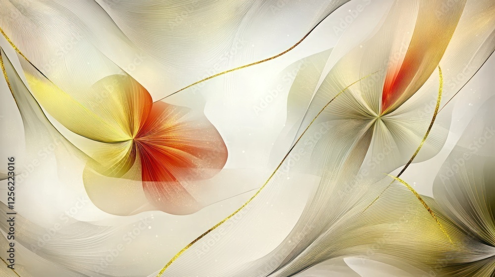Poster abstract floral design with soft colors and flowing shapes, creating a serene backdrop for artistic 